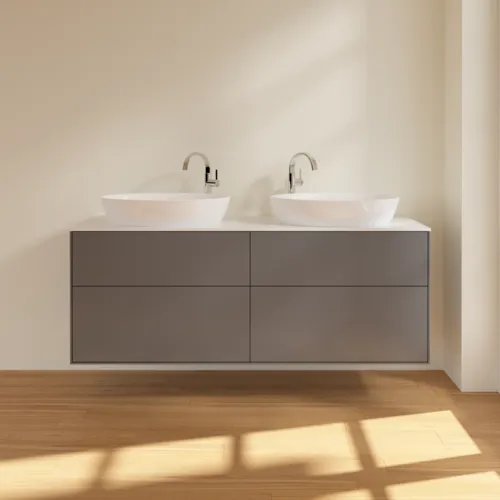 Bild von VILLEROY BOCH Finion Waschbeckenunterschrank, 4 Auszüge, 1600 x 603 x 501 mm, Anthracite Matt Lacquer / Glass White Matt #F96100GK