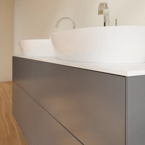 Bild von VILLEROY BOCH Finion Waschbeckenunterschrank, 4 Auszüge, 1600 x 603 x 501 mm, Anthracite Matt Lacquer / Glass White Matt #F96100GK