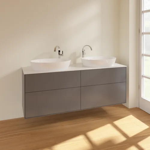 Bild von VILLEROY BOCH Finion Waschbeckenunterschrank, 4 Auszüge, 1600 x 603 x 501 mm, Anthracite Matt Lacquer / Glass White Matt #F96100GK