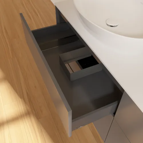 Bild von VILLEROY BOCH Finion Waschbeckenunterschrank, 4 Auszüge, 1600 x 603 x 501 mm, Anthracite Matt Lacquer / Glass White Matt #F96100GK