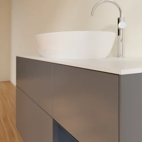 Bild von VILLEROY BOCH Finion Waschbeckenunterschrank, mit Beleuchtung, 3 Auszüge, 1200 x 603 x 501 mm, Anthracite Matt Lacquer / Midnight Blue Matt Lacquer / Glass White Matt #F951HGGK
