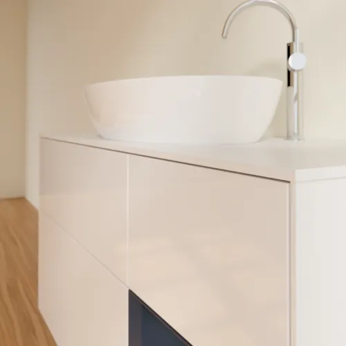 Picture of VILLEROY BOCH Finion Vanity unit, with lighting, 3 pull-out compartments, 1200 x 603 x 501 mm, Glossy White Lacquer / Midnight Blue Matt Lacquer / Glass White Matt #F951HGGF