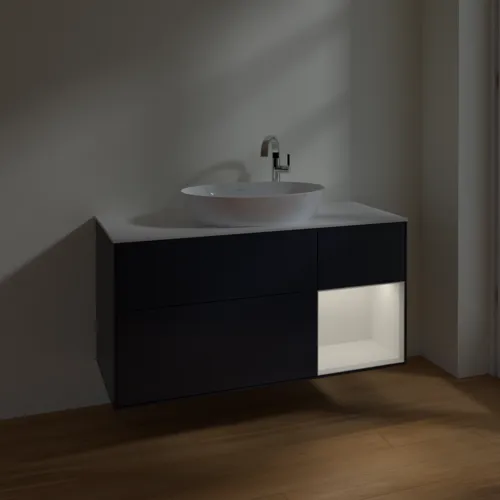 Obrázek VILLEROY BOCH Finion Vanity unit, with lighting, 3 pull-out compartments, 1200 x 603 x 501 mm, Midnight Blue Matt Lacquer / Glossy White Lacquer / Glass White Matt #F951GFHG