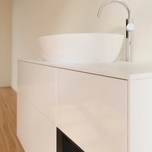 Bild von VILLEROY BOCH Finion Waschbeckenunterschrank, mit Beleuchtung, 3 Auszüge, 1200 x 603 x 501 mm, Glossy White Lacquer / Black Matt Lacquer / Glass White Matt #F951PDGF