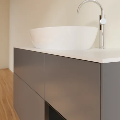 Bild von VILLEROY BOCH Finion Waschbeckenunterschrank, mit Beleuchtung, 3 Auszüge, 1200 x 603 x 501 mm, Anthracite Matt Lacquer / Black Matt Lacquer / Glass White Matt #F951PDGK