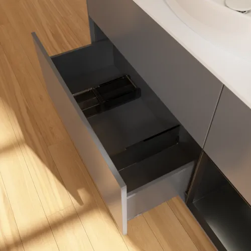 Bild von VILLEROY BOCH Finion Waschbeckenunterschrank, mit Beleuchtung, 3 Auszüge, 1200 x 603 x 501 mm, Anthracite Matt Lacquer / Black Matt Lacquer / Glass White Matt #F951PDGK