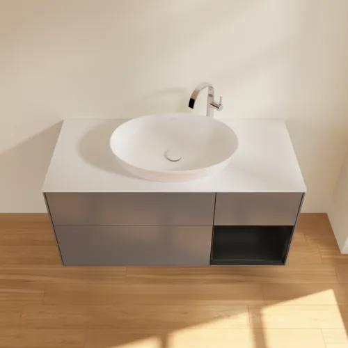 Bild von VILLEROY BOCH Finion Waschbeckenunterschrank, mit Beleuchtung, 3 Auszüge, 1200 x 603 x 501 mm, Anthracite Matt Lacquer / Black Matt Lacquer / Glass White Matt #F951PDGK