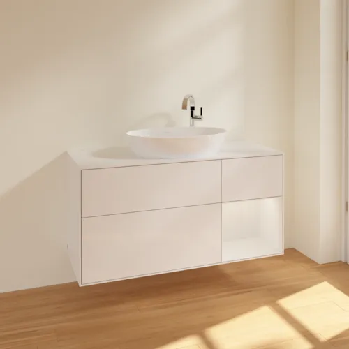 Bild von VILLEROY BOCH Finion Waschbeckenunterschrank, mit Beleuchtung, 3 Auszüge, 1200 x 603 x 501 mm, Glossy White Lacquer / Glossy White Lacquer / Glass White Matt #F951GFGF