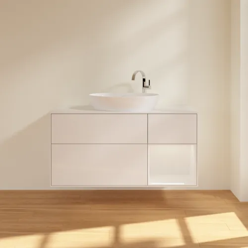 Bild von VILLEROY BOCH Finion Waschbeckenunterschrank, mit Beleuchtung, 3 Auszüge, 1200 x 603 x 501 mm, Glossy White Lacquer / Glossy White Lacquer / Glass White Matt #F951GFGF