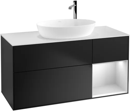 VILLEROY BOCH Finion Vanity unit, with lighting, 3 pull-out compartments, 1200 x 603 x 501 mm, Black Matt Lacquer / White Matt Lacquer / Glass White Matt #F951MTPD resmi