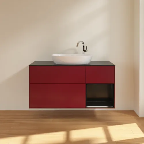 VILLEROY BOCH Finion Waschbeckenunterschrank, mit Beleuchtung, 3 Auszüge, 1200 x 603 x 501 mm, Peony Matt Lacquer / Black Matt Lacquer / Glass Black Matt #F952PDHB, Bild 3