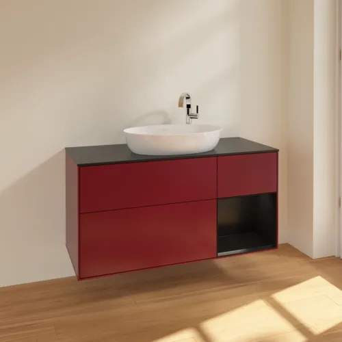 VILLEROY BOCH Finion Waschbeckenunterschrank, mit Beleuchtung, 3 Auszüge, 1200 x 603 x 501 mm, Peony Matt Lacquer / Black Matt Lacquer / Glass Black Matt #F952PDHB, Bild 2