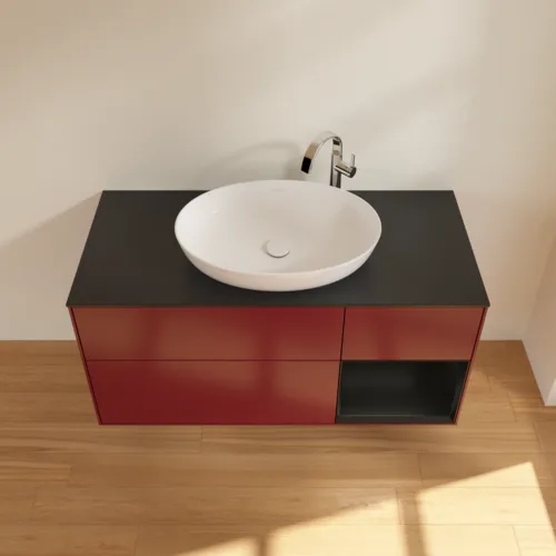 VILLEROY BOCH Finion Waschbeckenunterschrank, mit Beleuchtung, 3 Auszüge, 1200 x 603 x 501 mm, Peony Matt Lacquer / Black Matt Lacquer / Glass Black Matt #F952PDHB, Bild 4