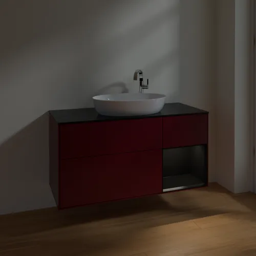 VILLEROY BOCH Finion Waschbeckenunterschrank, mit Beleuchtung, 3 Auszüge, 1200 x 603 x 501 mm, Peony Matt Lacquer / Black Matt Lacquer / Glass Black Matt #F952PDHB, Bild 5