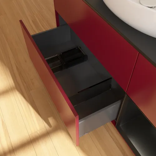 VILLEROY BOCH Finion Waschbeckenunterschrank, mit Beleuchtung, 3 Auszüge, 1200 x 603 x 501 mm, Peony Matt Lacquer / Black Matt Lacquer / Glass Black Matt #F952PDHB, Bild 7
