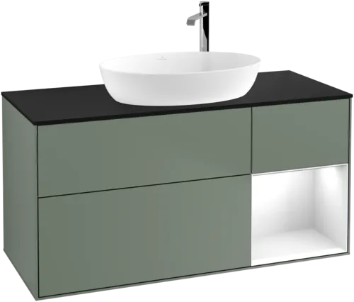 VILLEROY BOCH Finion Vanity unit, with lighting, 3 pull-out compartments, 1200 x 603 x 501 mm, Olive Matt Lacquer / Glossy White Lacquer / Glass Black Matt #F952GFGM resmi