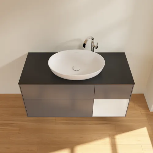 VILLEROY BOCH Finion Waschbeckenunterschrank, mit Beleuchtung, 3 Auszüge, 1200 x 603 x 501 mm, Anthracite Matt Lacquer / Glossy White Lacquer / Glass Black Matt #F952GFGK, Bild 4