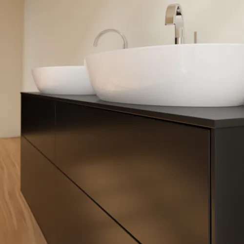 VILLEROY BOCH Finion Waschbeckenunterschrank, 4 Auszüge, 1600 x 603 x 501 mm, Black Matt Lacquer / Glass Black Matt #F96200PD, Bild 5