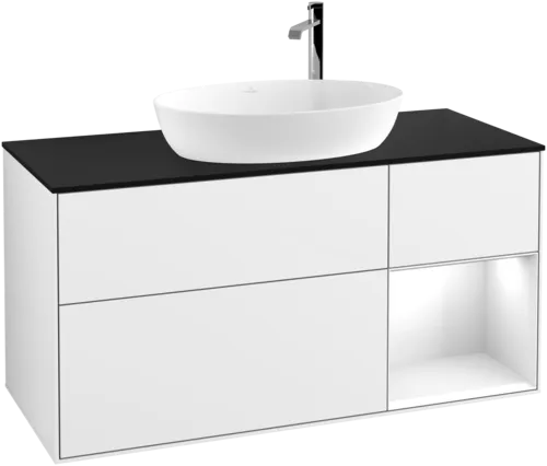 VILLEROY BOCH Finion Vanity unit, with lighting, 3 pull-out compartments, 1200 x 603 x 501 mm, Glossy White Lacquer / Glossy White Lacquer / Glass Black Matt #F952GFGF resmi