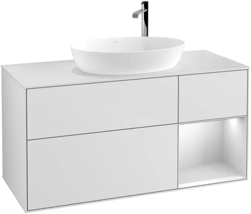 VILLEROY BOCH Finion Vanity unit, with lighting, 3 pull-out compartments, 1200 x 603 x 501 mm, White Matt Lacquer / White Matt Lacquer / Glass White Matt #F951MTMT resmi