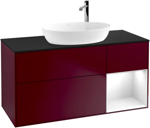 VILLEROY BOCH Finion Vanity unit, with lighting, 3 pull-out compartments, 1200 x 603 x 501 mm, Peony Matt Lacquer / Glossy White Lacquer / Glass Black Matt #F952GFHB resmi