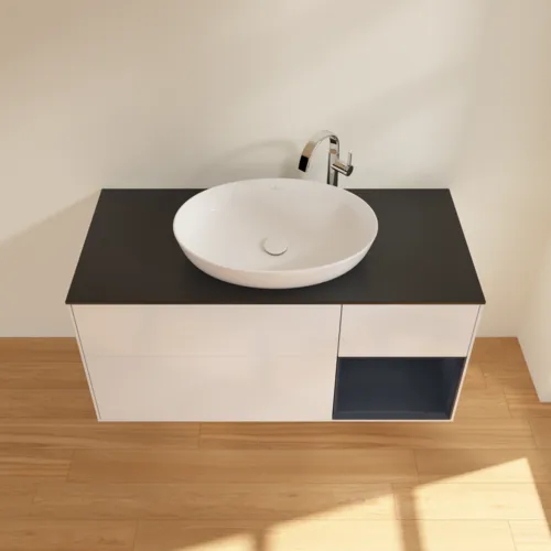 VILLEROY BOCH Finion Waschbeckenunterschrank, mit Beleuchtung, 3 Auszüge, 1200 x 603 x 501 mm, Glossy White Lacquer / Midnight Blue Matt Lacquer / Glass Black Matt #F952HGGF, Bild 4