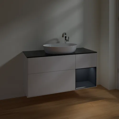 VILLEROY BOCH Finion Waschbeckenunterschrank, mit Beleuchtung, 3 Auszüge, 1200 x 603 x 501 mm, Glossy White Lacquer / Midnight Blue Matt Lacquer / Glass Black Matt #F952HGGF, Bild 5