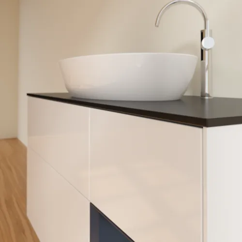 VILLEROY BOCH Finion Waschbeckenunterschrank, mit Beleuchtung, 3 Auszüge, 1200 x 603 x 501 mm, Glossy White Lacquer / Midnight Blue Matt Lacquer / Glass Black Matt #F952HGGF, Bild 6
