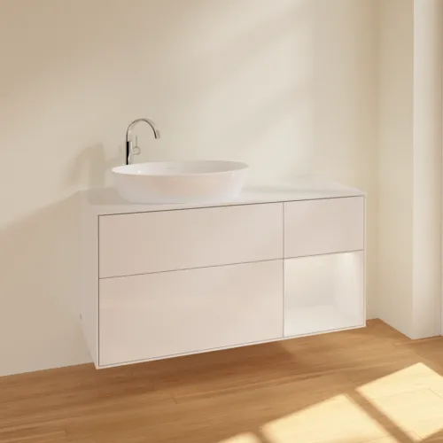 Bild von VILLEROY BOCH Finion Waschbeckenunterschrank, mit Beleuchtung, 3 Auszüge, 1200 x 603 x 501 mm, Glossy White Lacquer / Glossy White Lacquer / Glass White Matt #F931GFGF
