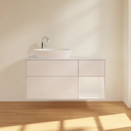 Bild von VILLEROY BOCH Finion Waschbeckenunterschrank, mit Beleuchtung, 3 Auszüge, 1200 x 603 x 501 mm, Glossy White Lacquer / Glossy White Lacquer / Glass White Matt #F931GFGF