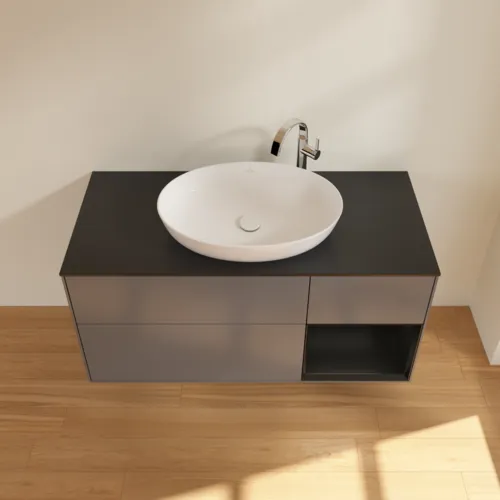 Bild von VILLEROY BOCH Finion Waschbeckenunterschrank, mit Beleuchtung, 3 Auszüge, 1200 x 603 x 501 mm, Anthracite Matt Lacquer / Black Matt Lacquer / Glass Black Matt #F952PDGK