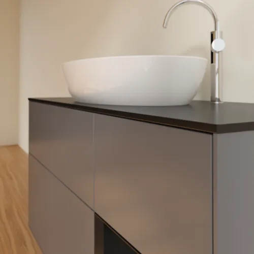 Bild von VILLEROY BOCH Finion Waschbeckenunterschrank, mit Beleuchtung, 3 Auszüge, 1200 x 603 x 501 mm, Anthracite Matt Lacquer / Black Matt Lacquer / Glass Black Matt #F952PDGK