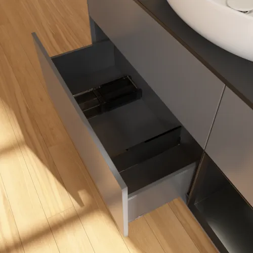 Bild von VILLEROY BOCH Finion Waschbeckenunterschrank, mit Beleuchtung, 3 Auszüge, 1200 x 603 x 501 mm, Anthracite Matt Lacquer / Black Matt Lacquer / Glass Black Matt #F952PDGK