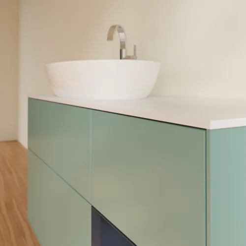 Picture of VILLEROY BOCH Finion Vanity unit, with lighting, 3 pull-out compartments, 1200 x 603 x 501 mm, Olive Matt Lacquer / Midnight Blue Matt Lacquer / Glass White Matt #F931HGGM