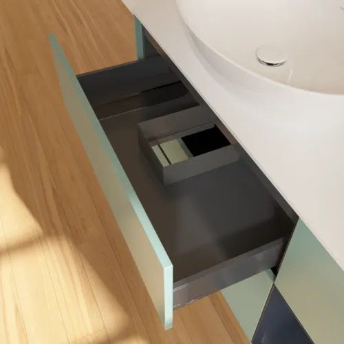 Picture of VILLEROY BOCH Finion Vanity unit, with lighting, 3 pull-out compartments, 1200 x 603 x 501 mm, Olive Matt Lacquer / Midnight Blue Matt Lacquer / Glass White Matt #F931HGGM