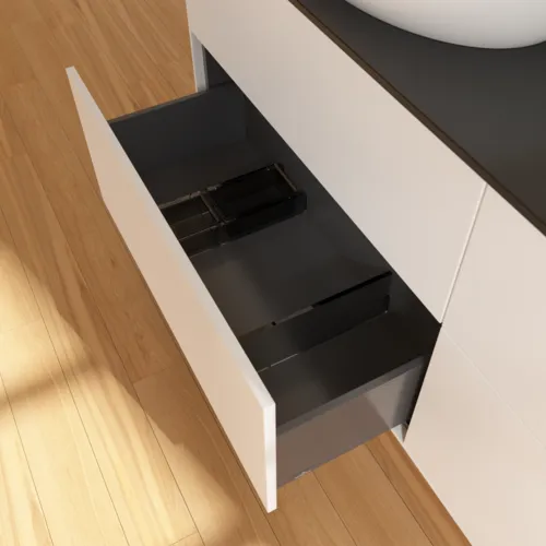 Bild von VILLEROY BOCH Finion Waschbeckenunterschrank, 4 Auszüge, 1600 x 603 x 501 mm, White Matt Lacquer / Glass Black Matt #F96200MT