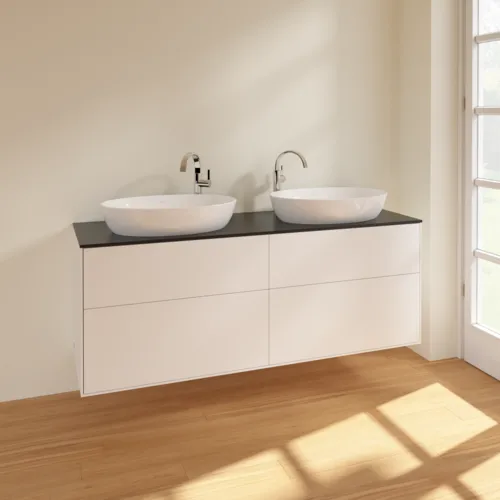 Bild von VILLEROY BOCH Finion Waschbeckenunterschrank, 4 Auszüge, 1600 x 603 x 501 mm, White Matt Lacquer / Glass Black Matt #F96200MT