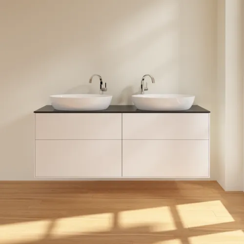 Bild von VILLEROY BOCH Finion Waschbeckenunterschrank, 4 Auszüge, 1600 x 603 x 501 mm, White Matt Lacquer / Glass Black Matt #F96200MT