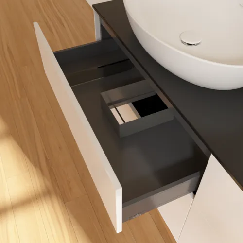 Bild von VILLEROY BOCH Finion Waschbeckenunterschrank, 4 Auszüge, 1600 x 603 x 501 mm, White Matt Lacquer / Glass Black Matt #F96200MT