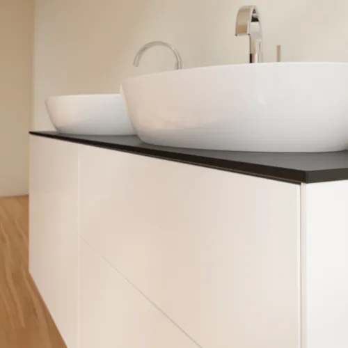 Bild von VILLEROY BOCH Finion Waschbeckenunterschrank, 4 Auszüge, 1600 x 603 x 501 mm, White Matt Lacquer / Glass Black Matt #F96200MT