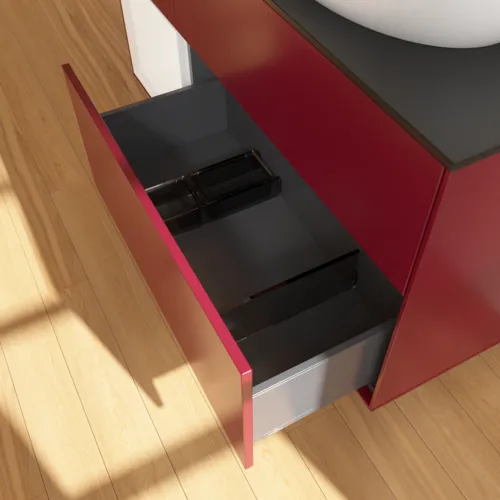 Bild von VILLEROY BOCH Finion Waschbeckenunterschrank, mit Beleuchtung, 3 Auszüge, 1200 x 603 x 501 mm, Peony Matt Lacquer / White Matt Lacquer / Glass Black Matt #F922MTHB