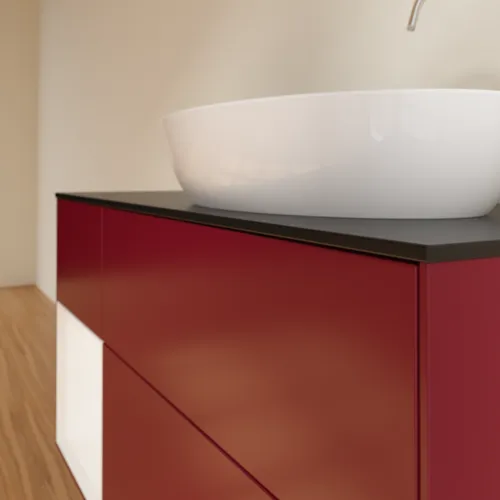 Bild von VILLEROY BOCH Finion Waschbeckenunterschrank, mit Beleuchtung, 3 Auszüge, 1200 x 603 x 501 mm, Peony Matt Lacquer / White Matt Lacquer / Glass Black Matt #F922MTHB