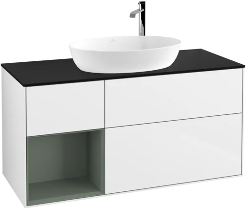 VILLEROY BOCH Finion Vanity unit, with lighting, 3 pull-out compartments, 1200 x 603 x 501 mm, Glossy White Lacquer / Olive Matt Lacquer / Glass Black Matt #F942GMGF resmi