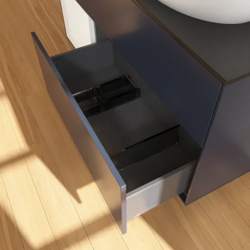 Bild von VILLEROY BOCH Finion Waschbeckenunterschrank, mit Beleuchtung, 3 Auszüge, 1200 x 603 x 501 mm, Midnight Blue Matt Lacquer / White Matt Lacquer / Glass Black Matt #F922MTHG