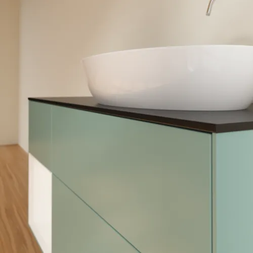 VILLEROY BOCH Finion Waschbeckenunterschrank, mit Beleuchtung, 3 Auszüge, 1200 x 603 x 501 mm, Olive Matt Lacquer / White Matt Lacquer / Glass Black Matt #F922MTGM, Bild 6