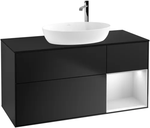 VILLEROY BOCH Finion Vanity unit, with lighting, 3 pull-out compartments, 1200 x 603 x 501 mm, Black Matt Lacquer / White Matt Lacquer / Glass Black Matt #F952MTPD resmi