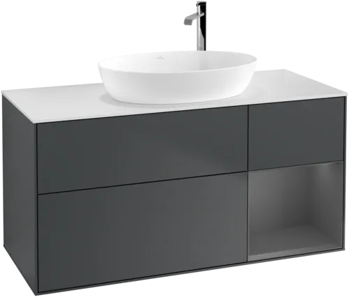 VILLEROY BOCH Finion Vanity unit, with lighting, 3 pull-out compartments, 1200 x 603 x 501 mm, Midnight Blue Matt Lacquer / Anthracite Matt Lacquer / Glass White Matt #F951GKHG resmi