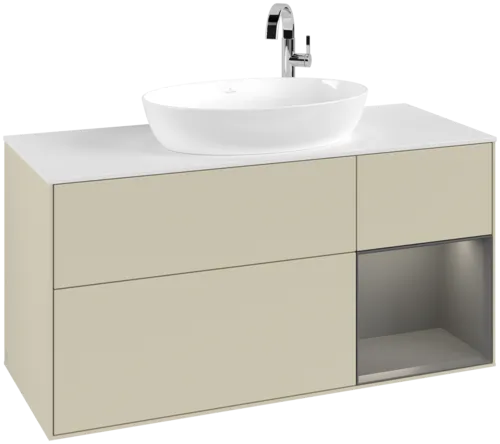 VILLEROY BOCH Finion Vanity unit, with lighting, 3 pull-out compartments, 1200 x 603 x 501 mm, Silk Grey Matt Lacquer / Anthracite Matt Lacquer / Glass White Matt #F951GKHJ resmi