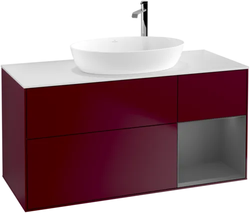 VILLEROY BOCH Finion Vanity unit, with lighting, 3 pull-out compartments, 1200 x 603 x 501 mm, Peony Matt Lacquer / Anthracite Matt Lacquer / Glass White Matt #F951GKHB resmi
