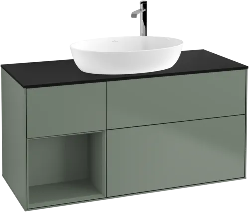 VILLEROY BOCH Finion Vanity unit, with lighting, 3 pull-out compartments, 1200 x 603 x 501 mm, Olive Matt Lacquer / Olive Matt Lacquer / Glass Black Matt #F942GMGM resmi